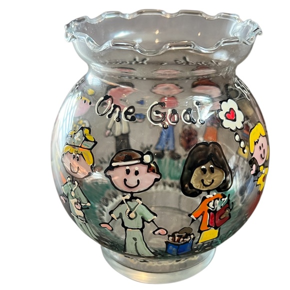 Clear Ivy Bowl Ruffled Hand Painted Vase "MANY HANDS, MANY MINDS... ONE GOD" NEW - Picture 2 of 6